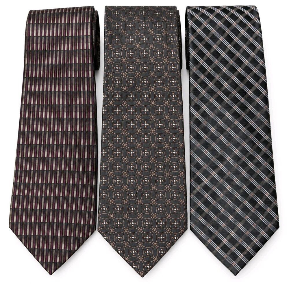 Lot 3 Mens 100 Silk Ties Jos A Bank Kenneth Cole Perry Ellis Geometric Plaid